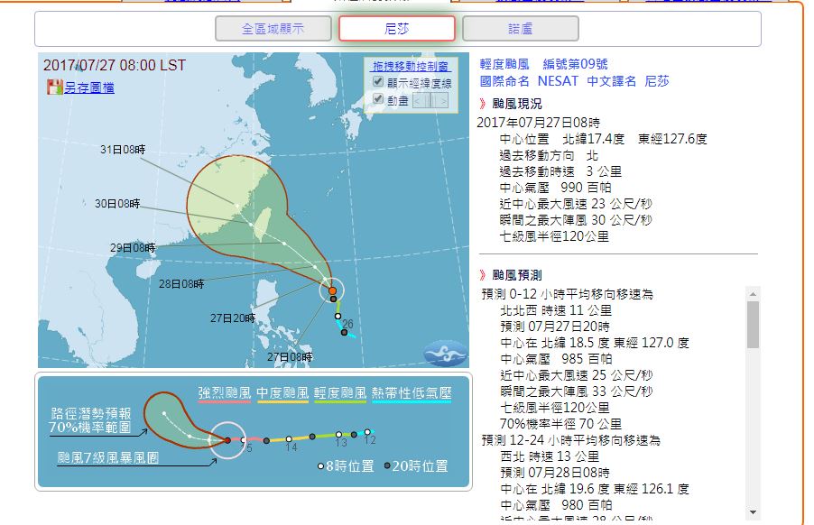 尼莎颱風侵台機會高，周末須嚴加戒備 圖：中央氣象局