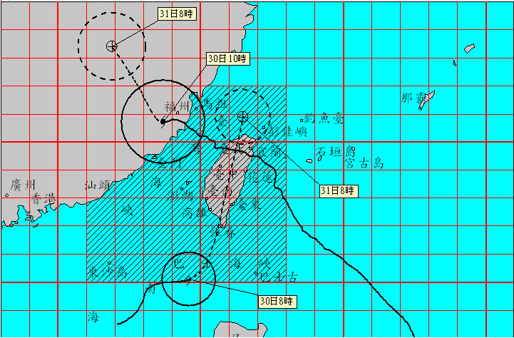 尼莎颱風逐漸遠離，海棠颱風接力報到，中央氣象局今天說，海棠颱風中心將在中午過後登陸南部，中南部越晚雨越大，氣象局也持續發布豪雨特報。 圖：中央氣象局