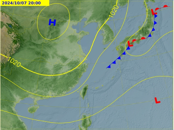 ‧10/7(一)東北季風增強，10/8(二)至10/12(六)基本受東北季風影響，北部及東北部氣溫稍下降。 圖/中央氣象署