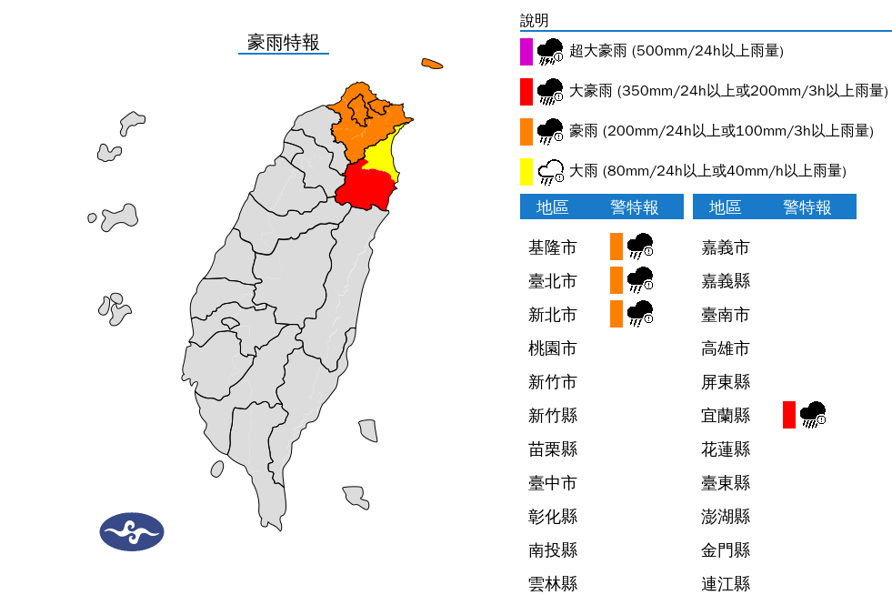 吳聖宇強調，今天東北季風較強，配合較多的環境水氣，迎風面的新竹以北到大台北、宜蘭、花蓮等地持續會有陣雨或短暫陣雨，其中在大台北以及宜蘭局部地區有較大的累積雨量。 圖：翻攝自中央氣象署