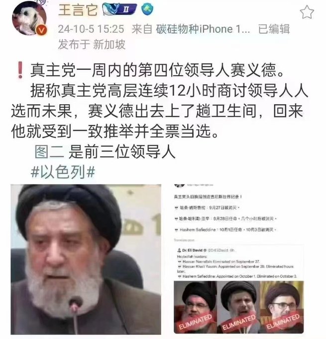 有網友爆料稱，賽義德在選舉領導人的會議中中途離場上廁所，回來就被「全票通過」，成為辛任真主黨領導人。 圖：翻攝自 @Israelwaronhama X 帳號