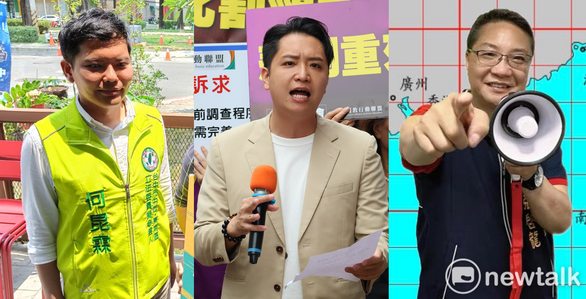 羅廷瑋（中）當選立委後留的的市議員缺，綠營何昆霖（左）及張啓龍（右）分別是綠營及藍營的兩大強棒。     圖：新頭殼合成