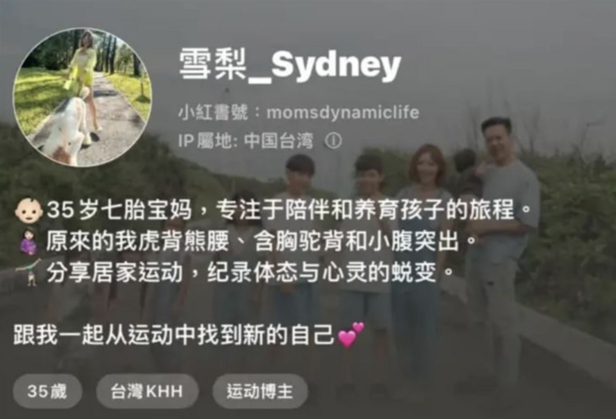 有網友發現七寶媽改名後創立了小紅書帳號，簡介也全是簡體字，疑似打算轉戰中國市場。 圖：翻攝自小紅書