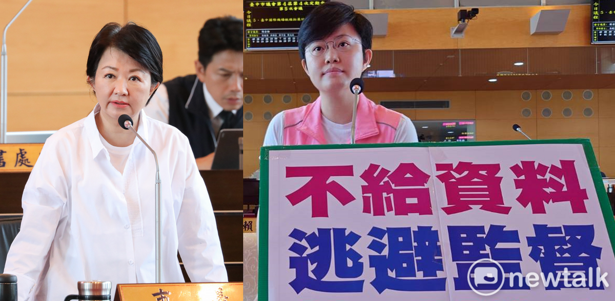 民進黨市議員陳俞融指中市府逃避監督，盧秀燕反指行政院也一樣逃避監督、藐視立院。 圖：新頭殼合成