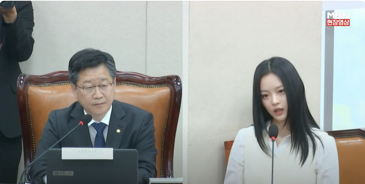今(15)日Hanni以參考人身分出席「環境勞動委員會」。 圖：攝自Youtube/MBN NEWS