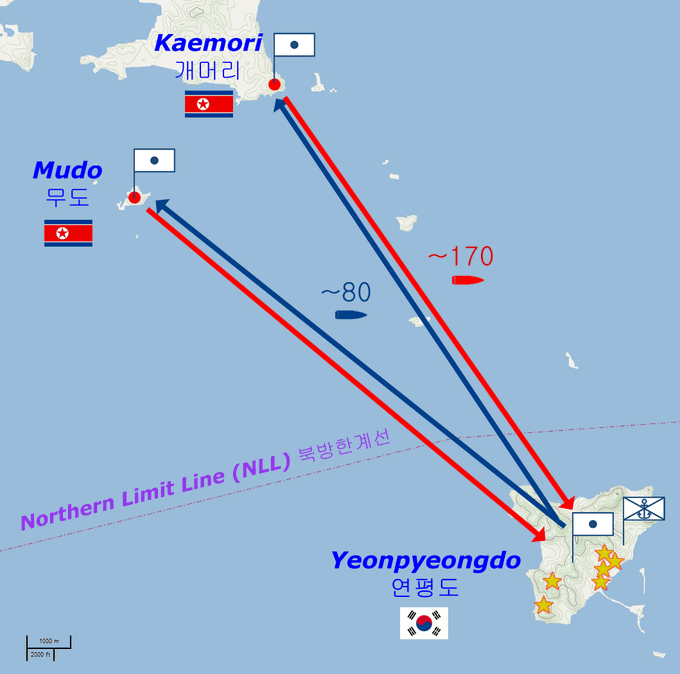 南韓軍方發現，北韓部署在邊境海岸線的砲兵部隊出現異常舉動，立刻宣布延坪島進入緊急狀態。 圖：翻攝自 @NOELreports X 帳號