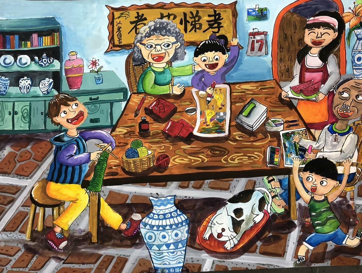 「113年度弘揚孝道繪畫及漫畫比賽」精彩作品 圖：黃博郎／攝
