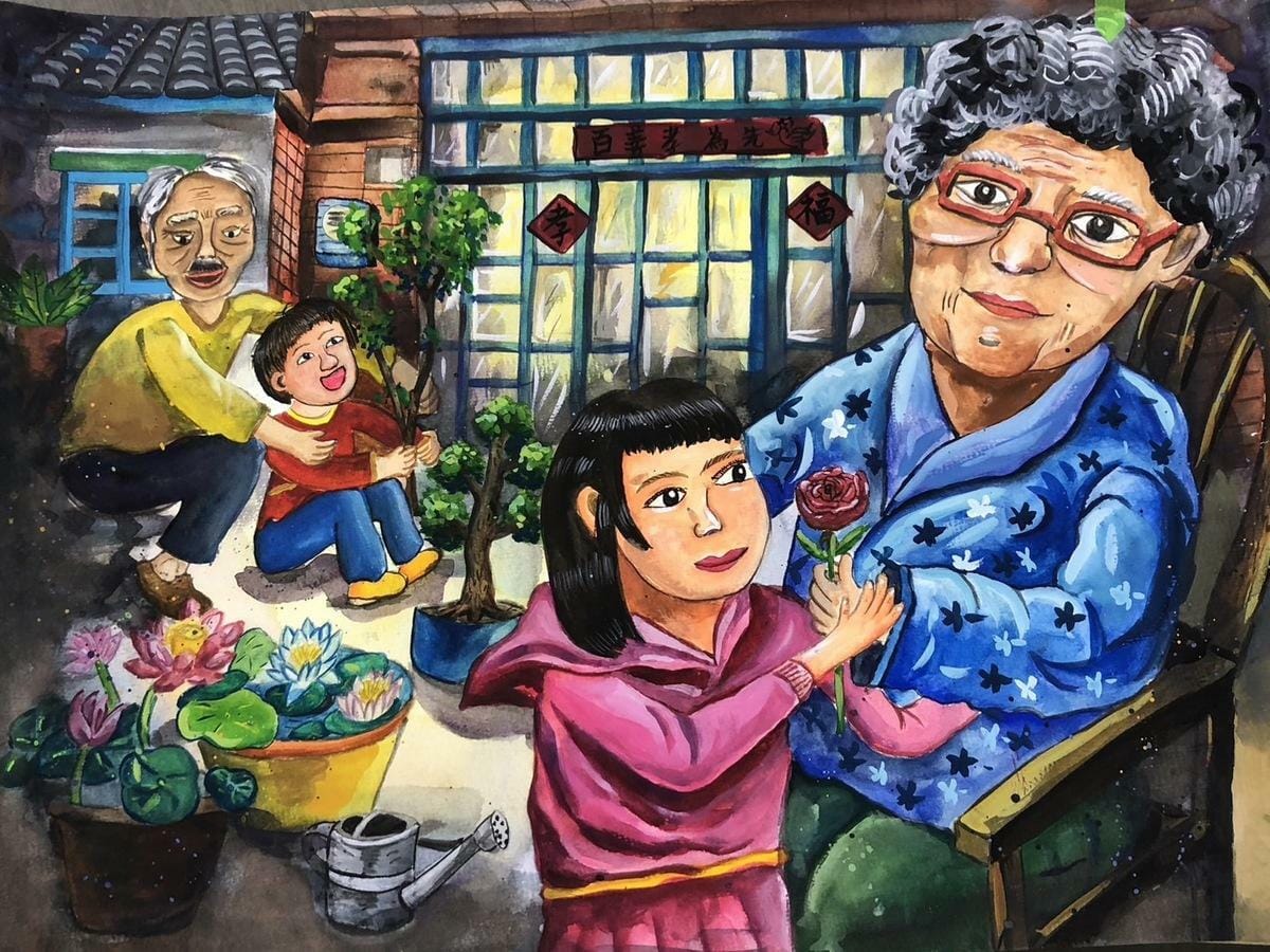 「113年度弘揚孝道繪畫及漫畫比賽」精彩作品 圖：黃博郎／攝