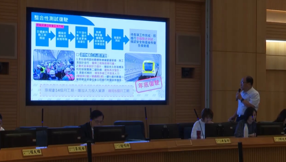 捷運局長李政安說明環狀線修復工程進度。 圖：林昀真／翻攝