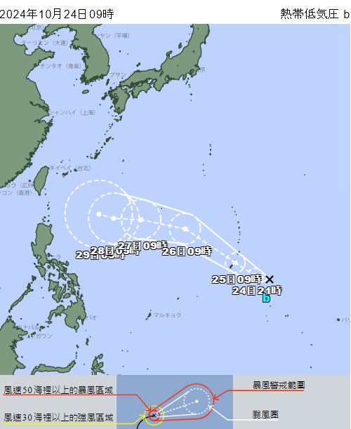 日本氣象廳預估今晚至明晨有機會生成今年第21號颱風。 圖：翻攝自日本氣象廳