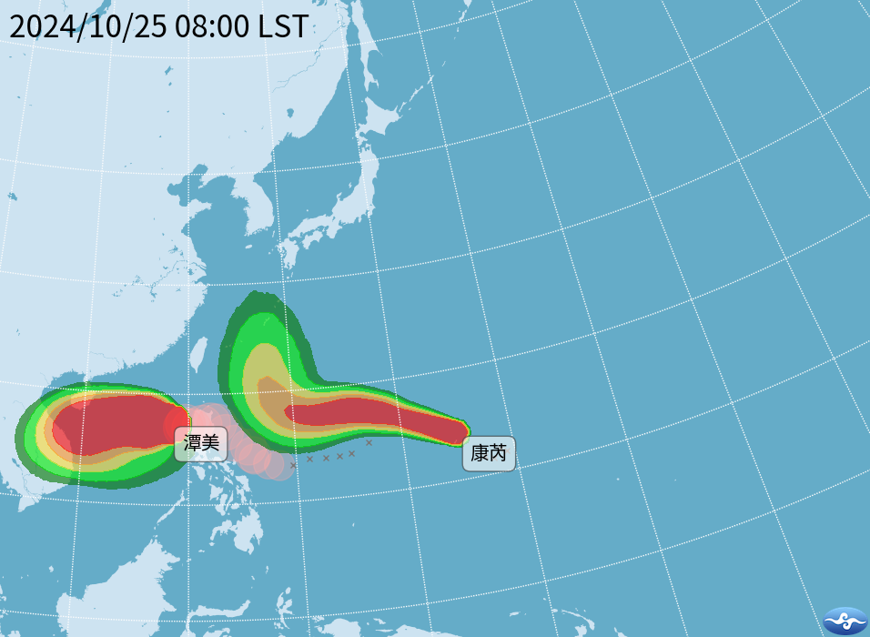 潭美颱風及康芮颱風路徑圖。 圖：中央氣象署／提供