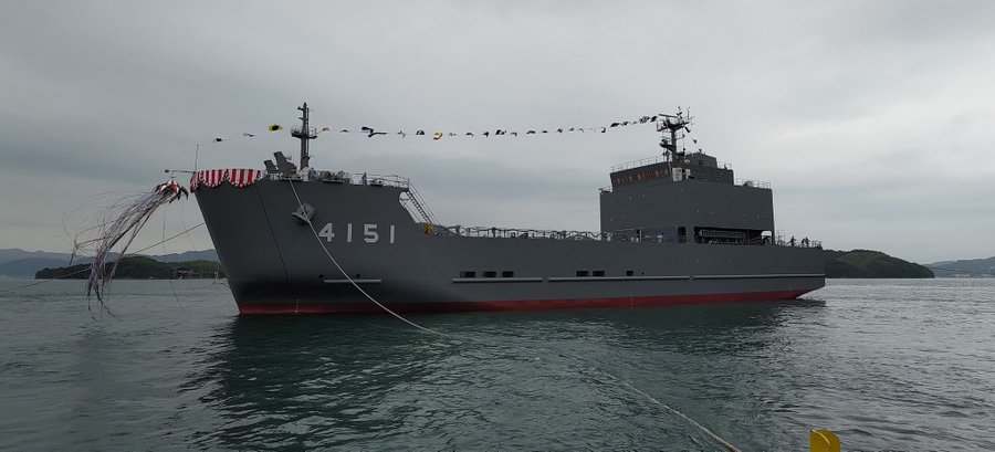 日本預計2025年成立的「海上輸送群」首艘編制小型級船舶「日本晴」，29日公開亮相。 圖：翻攝「X」@atla_kouhou_jp