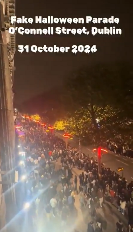 最近某個網站謊稱，愛爾蘭首都都柏林舉行一場盛大萬聖節遊行，導致數千人被欺騙。 圖：翻攝自 NEXTA X 帳號