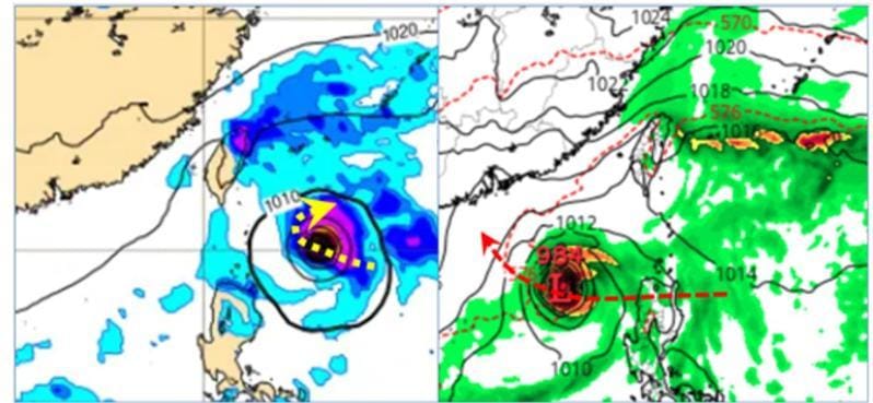 熱帶系統可能在台灣東南方海面迴轉，穿過呂宋島、西行進入南海，不過模式將持續調整。 圖/「洩天機教室」專欄