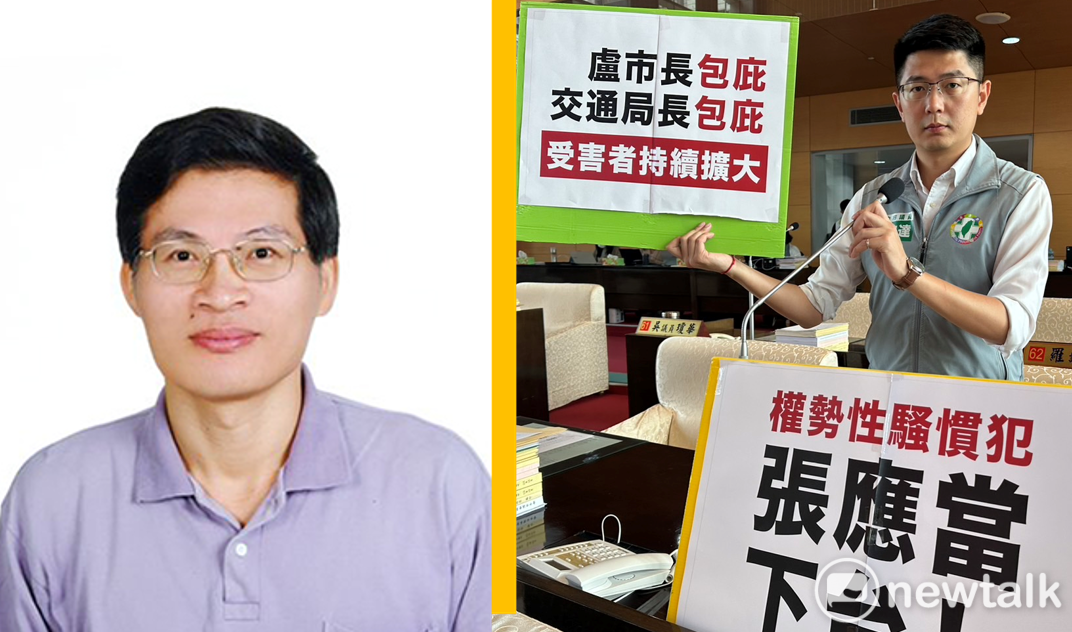 台中市政府公共運輸及捷運工程處長張應當（左）遭市議員黃守達（右）揭發長期對女性部屬性騷擾。 圖：新頭殼/合成