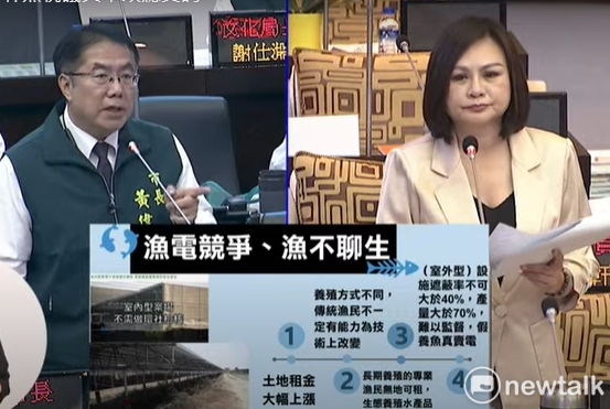 台南市議員林燕祝在總質詢秀出陳啟昱涉入光電弊案新證據，質問陳啟昱到底涉及多少光電弊案？而坊間傳言要落跑的還有比陳啟昱更高層的民進黨大咖，到底還有多少民進黨高高層共犯？請檢調深入調查。 圖：黃博郎／攝