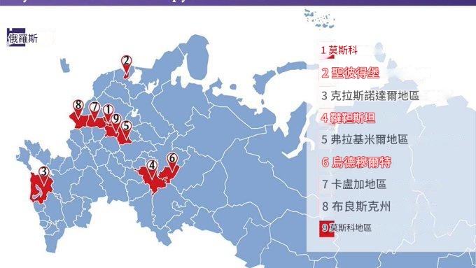包含俄羅斯首都莫斯科與大城市聖彼得堡在內，總計 9 個俄羅斯地區爆發大規模的克沙奇病毒疫情。 圖：翻攝自 @nexta_tv X 帳號