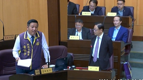 黃敬平質詢桃園市跨年晚會，外傳可能延辦或停辦，市長張善政允諾絕對不會停辦。 圖：林昀真／翻攝