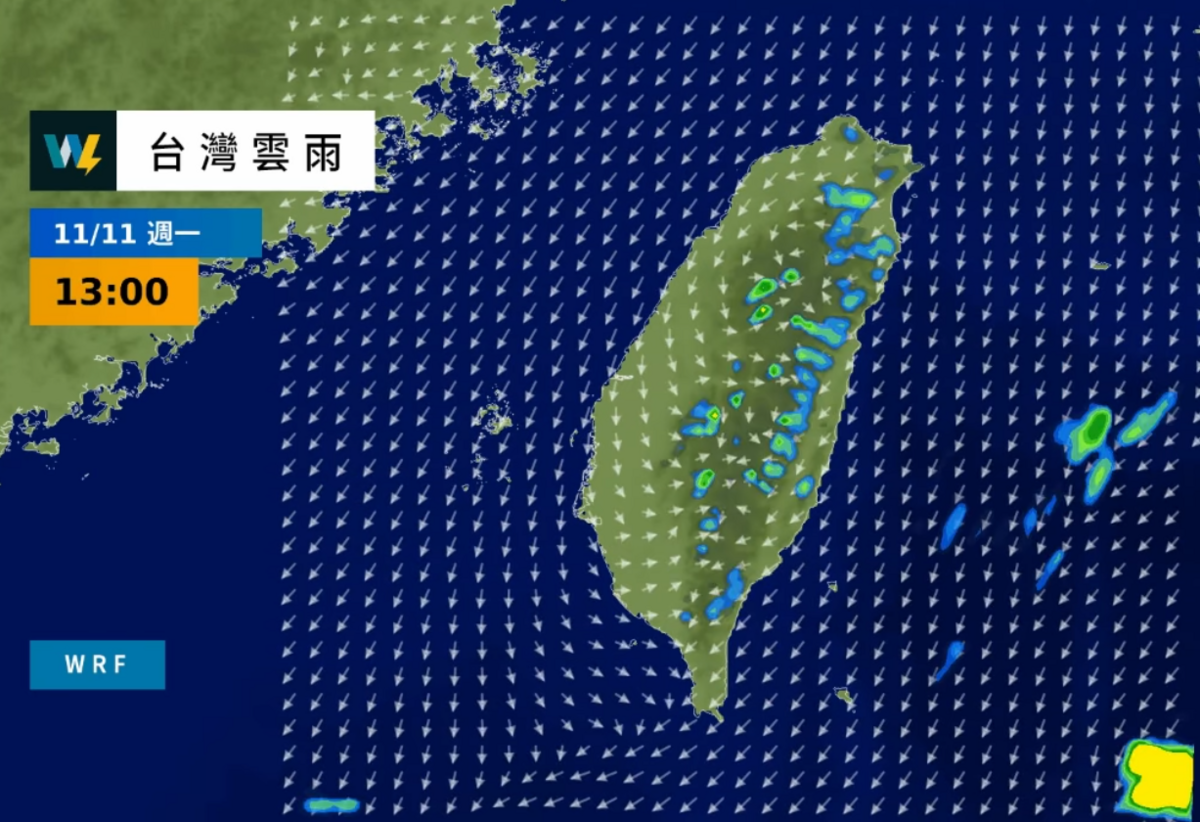 下周一起東北季風再度增強，北部及東部地區將迎來降雨和降溫。 圖：翻攝自氣象風險WeatherRisk 臉書