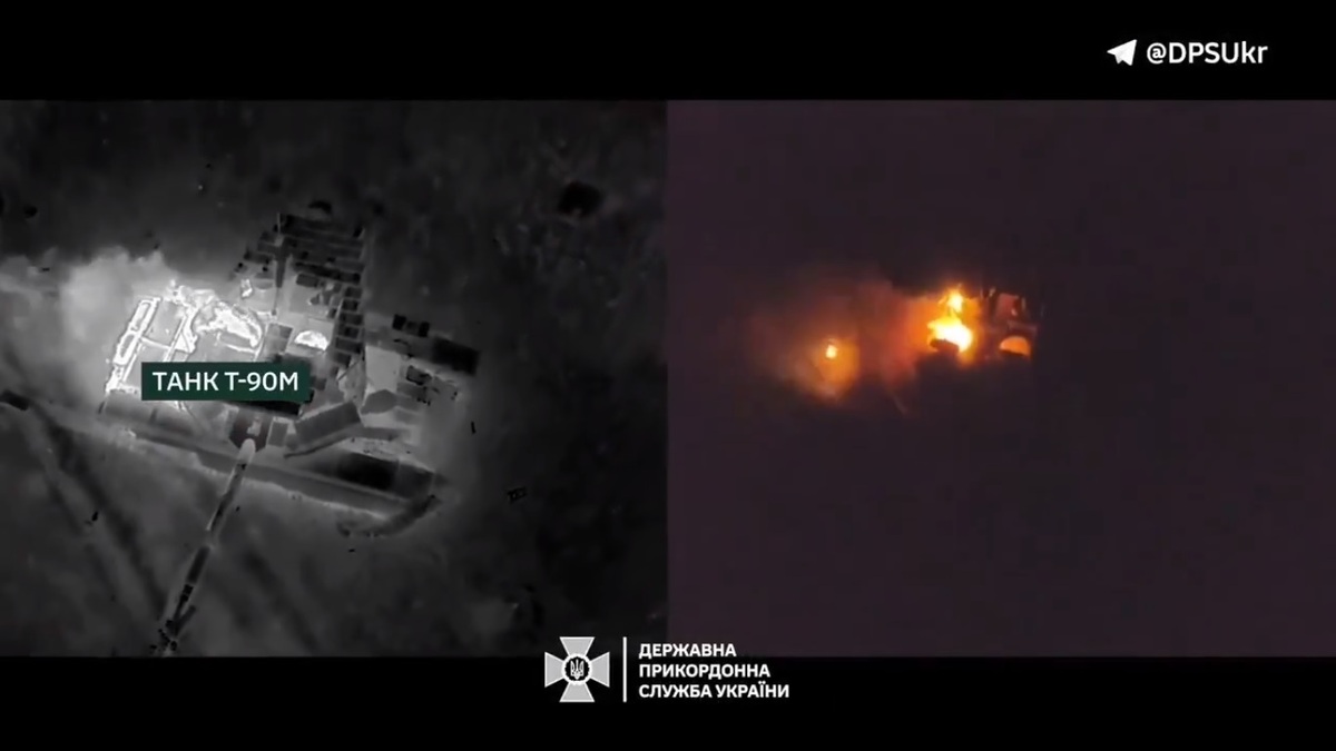進攻錫維爾斯克的俄軍 T-90M 坦克在遭到烏軍反擊後，陷入熊熊烈火之中。 圖：擷取自 @NOELreports X 分享影片
