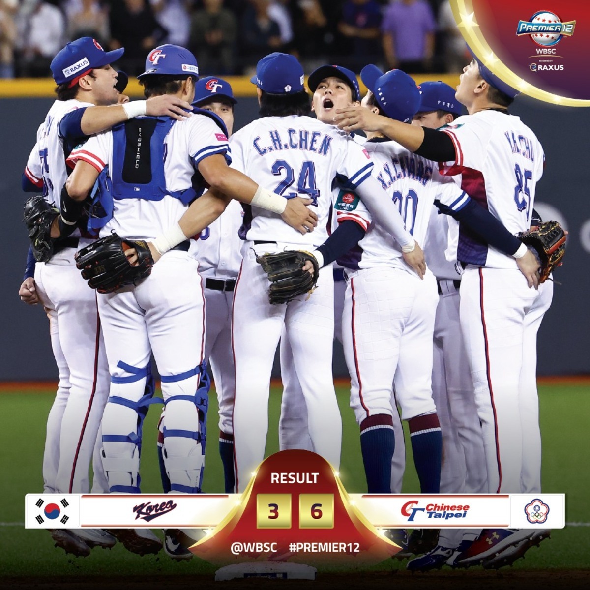 世界棒球12強賽，台灣首戰以6:3擊敗韓國。 圖:WBSC臉書