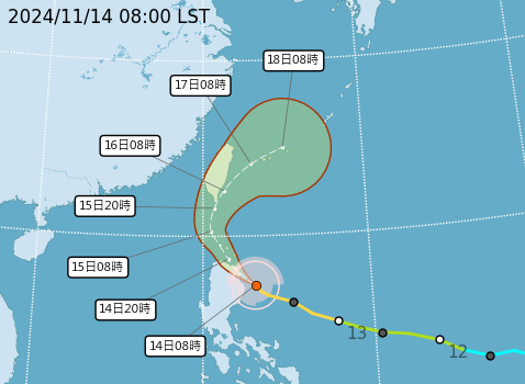 天兔颱風路徑預測圖。 圖：中央氣象署／提供