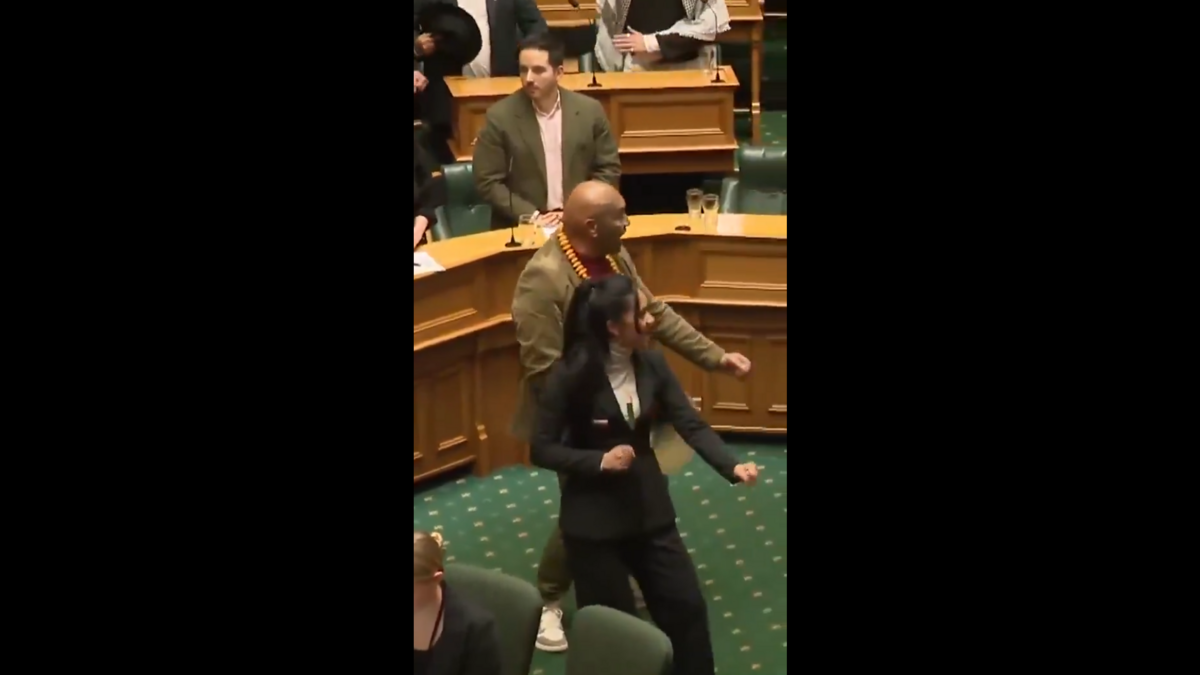紐西蘭眾議院最年輕的議員哈娜·羅希蒂·邁皮-克拉克發起的抗議行動，令多名毛利黨議員現場跳起毛利哈卡戰舞，表達對該法案的不滿。 圖:翻攝自影片