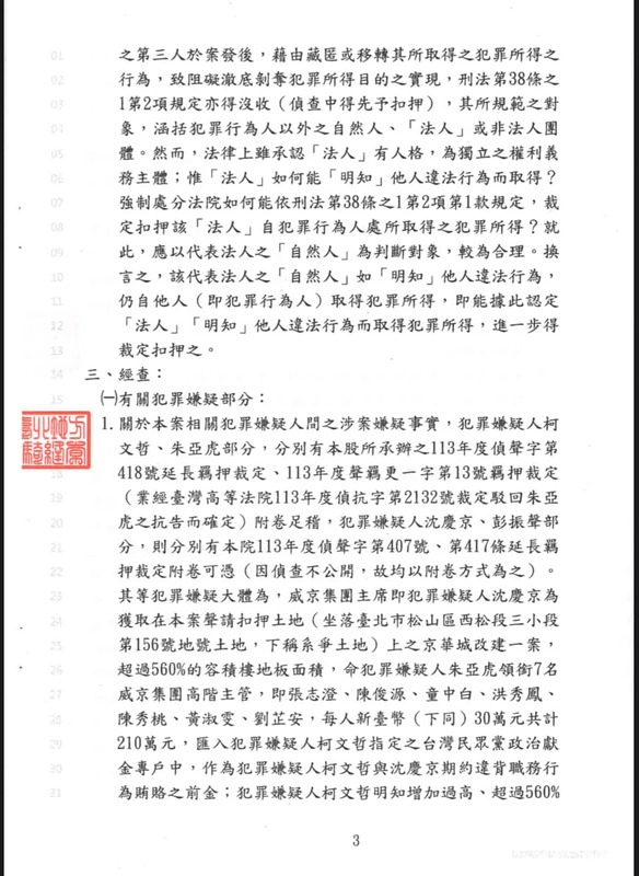 簡舒培今（15）日把北院再次裁准京華城土地扣押的裁定書全文公開。 圖：取自簡舒培臉書