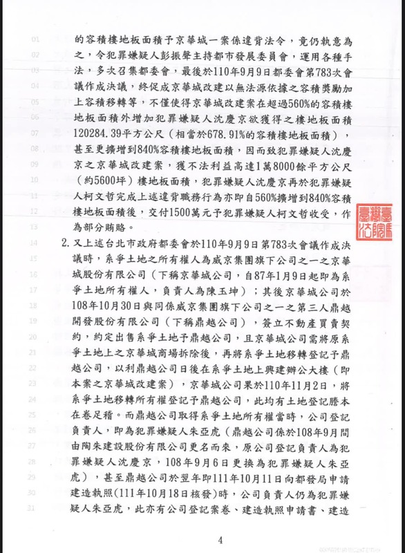 簡舒培今（15）日把北院再次裁准京華城土地扣押的裁定書全文公開。 圖：取自簡舒培臉書