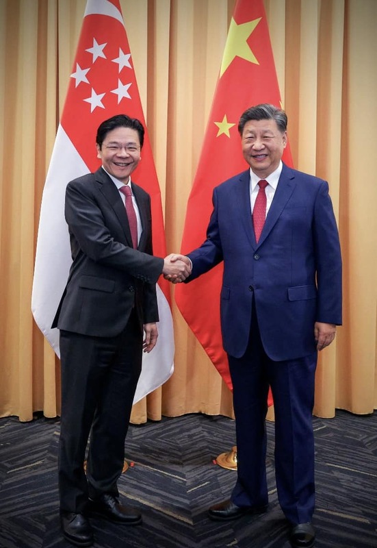 新加坡總理黃循財在APEC會議期間與中國國家主席習近平的首次會晤。 圖: 取自新加坡總理黃循財臉書、來自Terence Tan