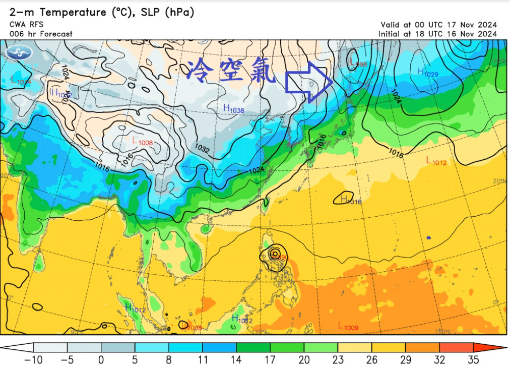 鄭明典表示，雖然這波冷空氣不弱，但偏北出海，因此台灣降溫有限，「冬天的味道還沒出現」。 圖：翻攝自鄭明典FB