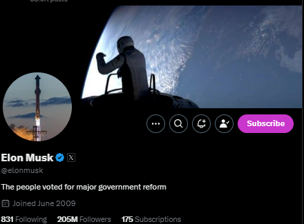 馬斯克(Elon Musk)社交平台追蹤者超2億，超越歐巴馬，成為最受矚目人物，網路熱議不斷。 圖 : 翻攝自「Ｘ」