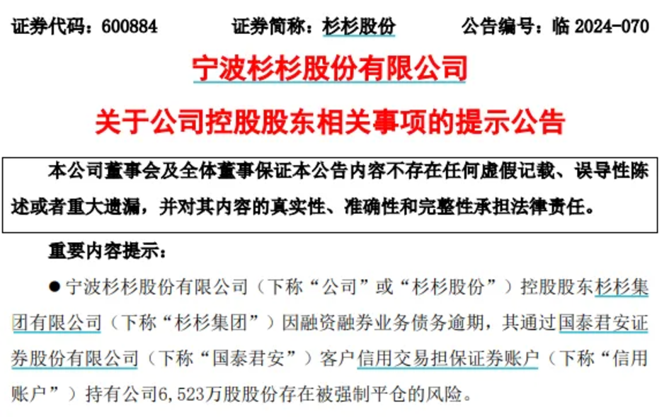 雖然股權之爭暫告段落，但杉杉股份的經營情況已經受到了影響。 圖：翻攝自杉杉股份