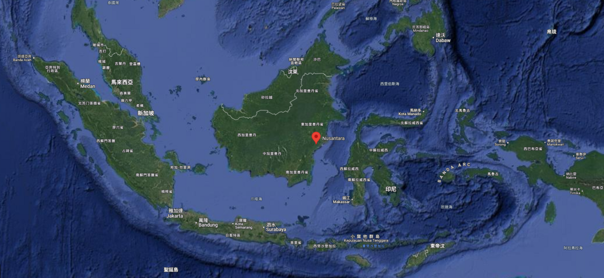 努山塔拉（Nusantara）位置圖。 圖:翻攝自GOOGLE地圖