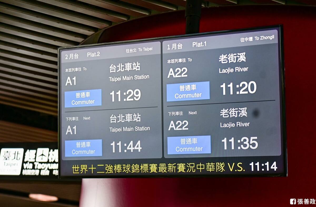 桃園捷運應援中華隊，賽事期間透過旅客資訊顯示系統推播最新賽況。 圖：桃捷公司／提供