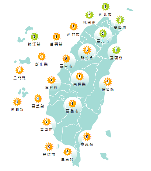 氣象署發布各地紫外線指數預報概況。 圖：氣象署提供