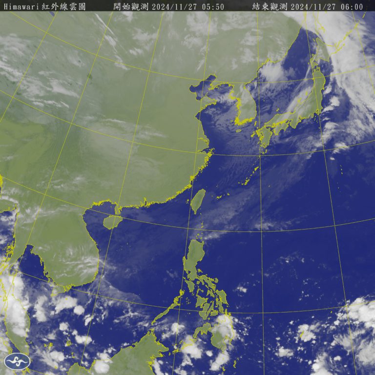 大陸冷氣團影響，感受偏涼，白天各地大多晴朗穩定，僅花東地區有零星降雨機率。 圖：氣象署提供