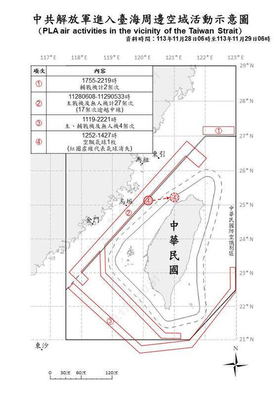 國防部公布臺海周邊海、空域活動示意圖 圖：國防部提供