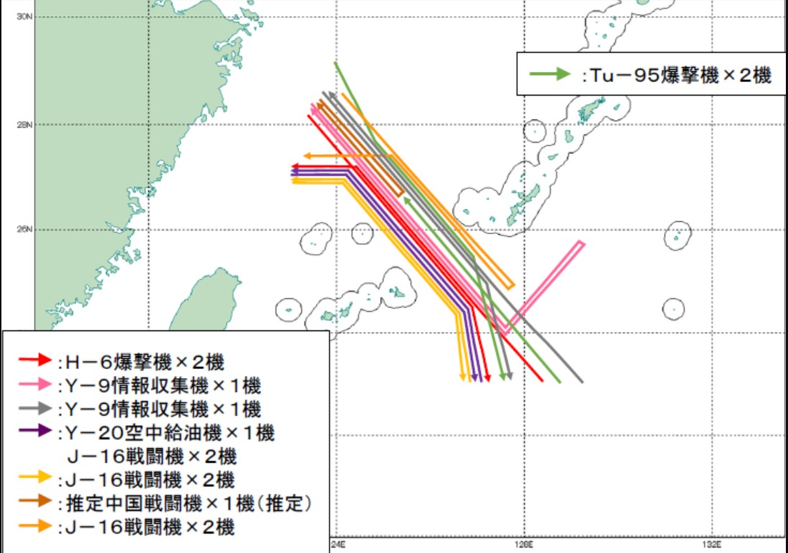 中國與俄羅斯 11 月 30 日演習圖。 圖：翻攝自日本防衛省