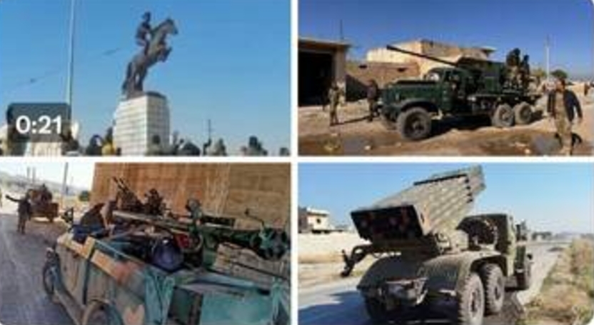 敘利亞叛軍攻入俄軍基地，繳獲大量軍事裝備與彈藥。 圖 : 翻攝自X