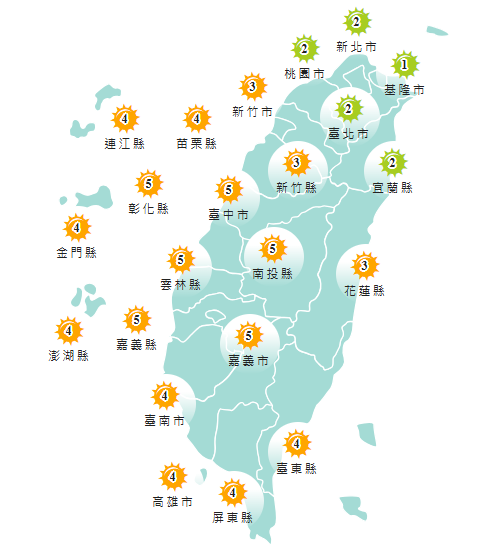 氣象署發布各地紫外線指數預報概況。 圖：氣象署提供