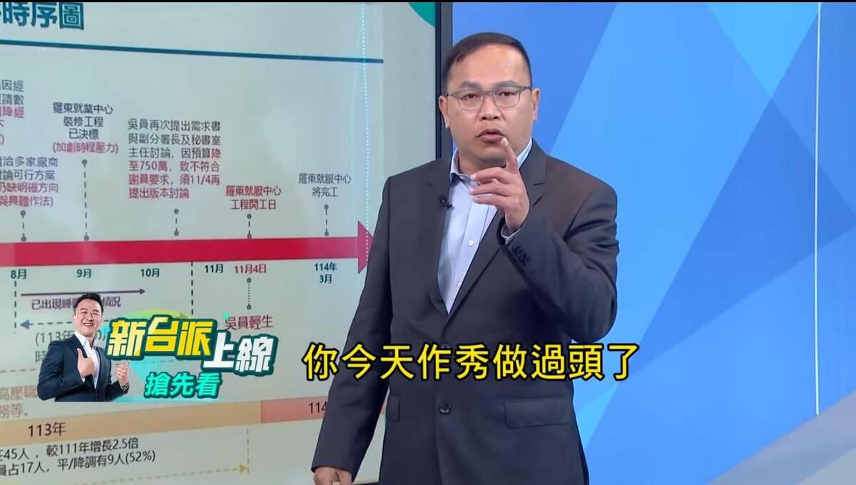 王義川痛批黃國昌作秀做過頭。 圖：截自「新台派上線」直播