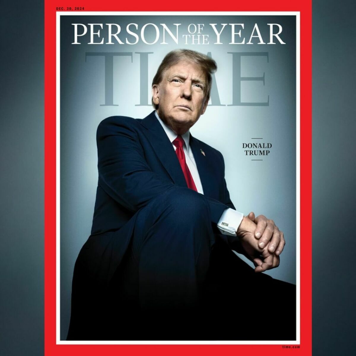美國總統當選人川普獲選時代雜誌2024年度風雲人物。 圖：翻攝時代雜誌臉書