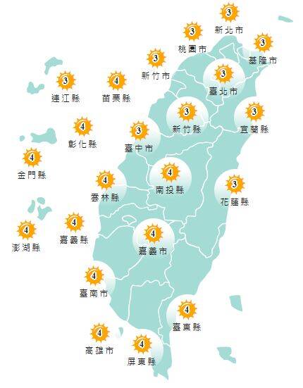 氣象署發布各地紫外線指數預報概況。 圖：氣象署提供