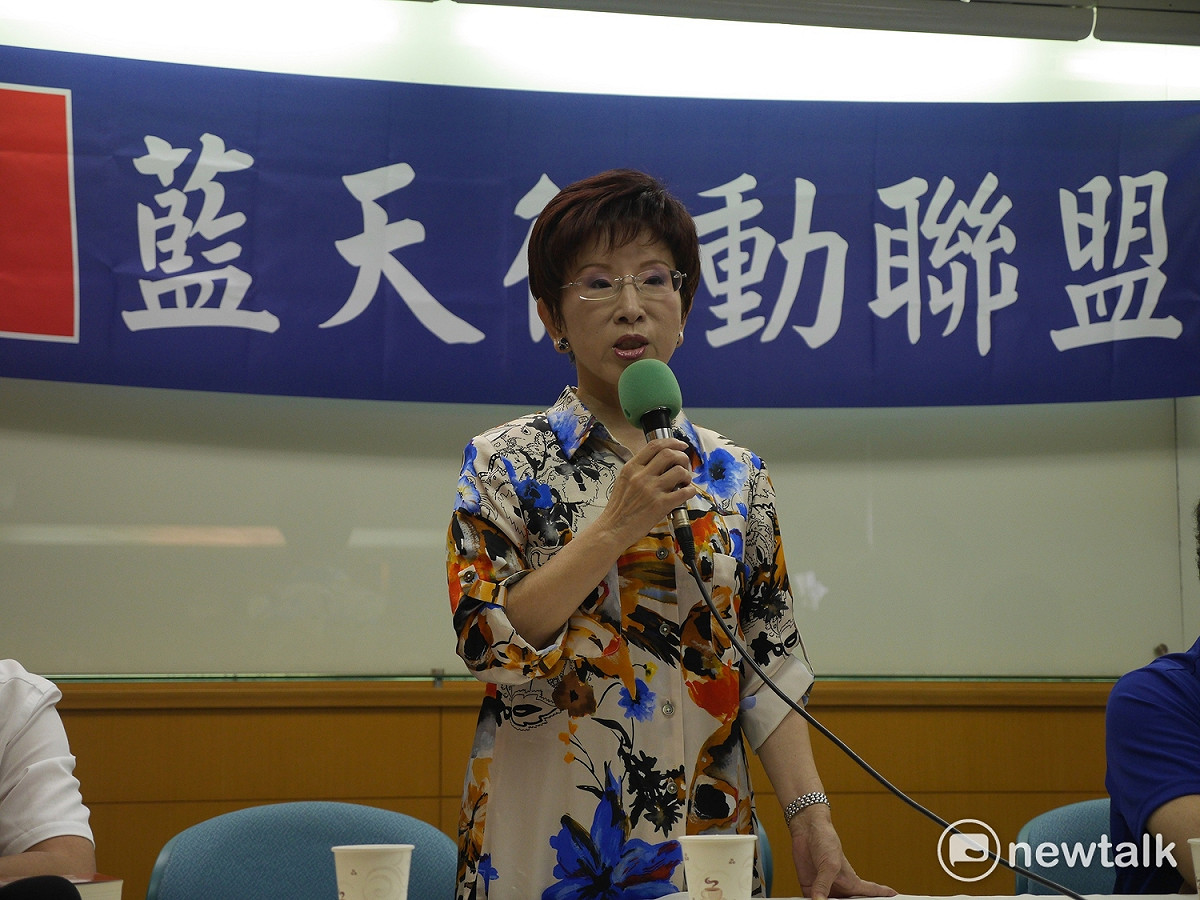 前國民黨主席洪秀柱今（5）天上午出席藍天行動聯盟成立大會時表示，十分遺憾新政綱刪掉和平協議部分。 圖：趙婉淳／攝