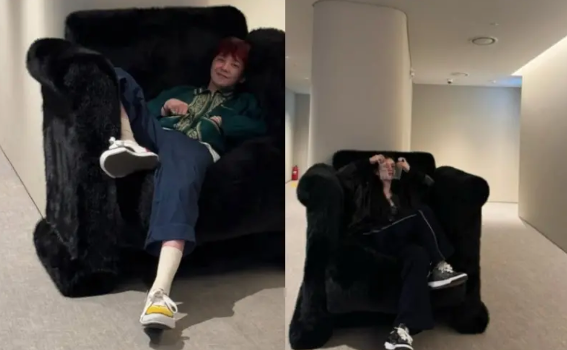 一名南韓網友在某論壇表示，韓韶禧與GD在社群平台發出類似的照片，包含坐在一樣的黑色沙發拍照等，疑似隔空透過社群平台放閃。 圖：翻攝自GD、韓韶禧IG
