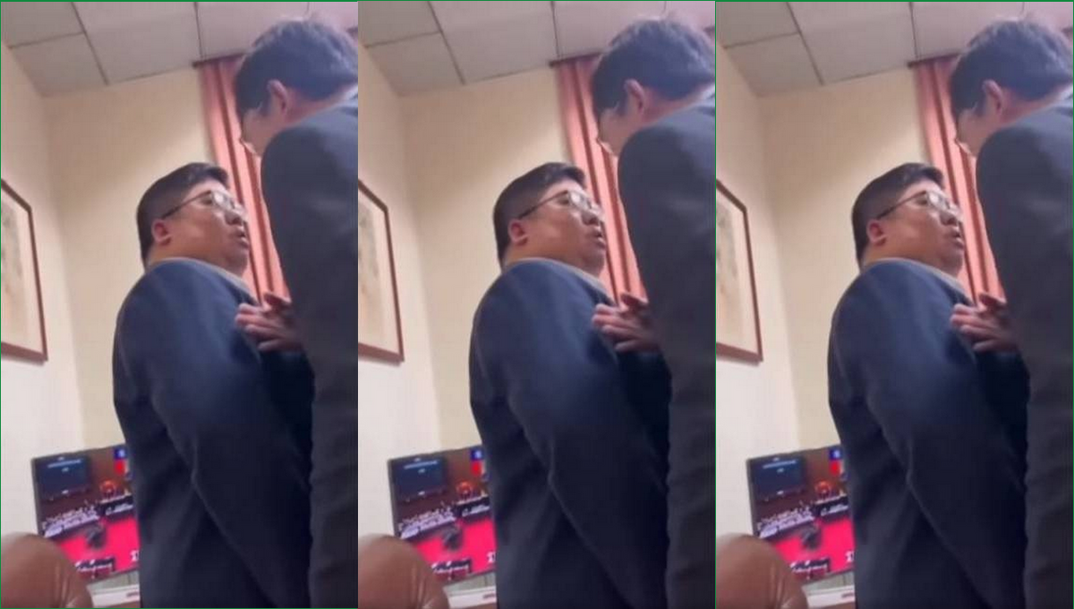 黃國昌對著蔡易餘哮咆「你憑什麼動手！」，女綠委回批，他哪有動手？蔡易餘則說「你噴口水」。 圖：截自林俊憲臉書