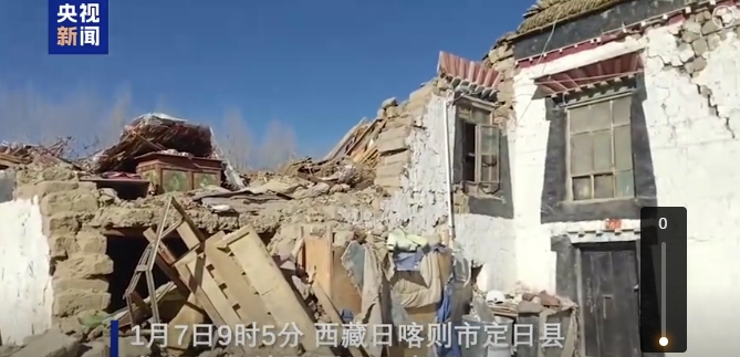 西藏日喀則6.8地震多處房屋倒塌。 圖 : 翻攝自央視新聞
