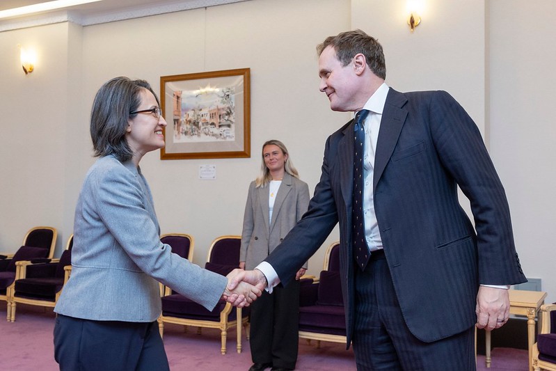 蕭美琴副總統今（14）日接見「英國前內政副大臣杜耿涵（Tom Tugendhat）下議員訪問團」。 圖：總統府提供