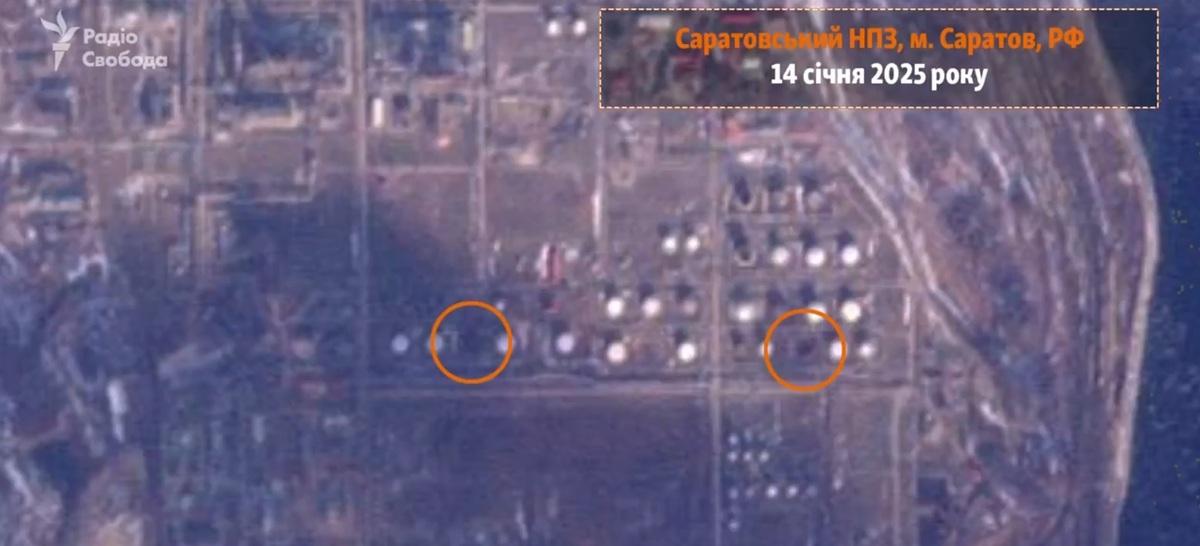 奧廖爾地區 Stalnoy Kon 儲油罐遭攻擊後的衛星圖。 圖：翻攝自 NOELREPORTS X 帳號